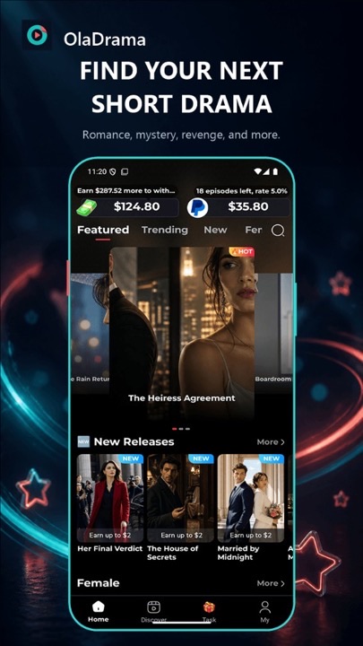 OlaDrama home feed with featured short dramas