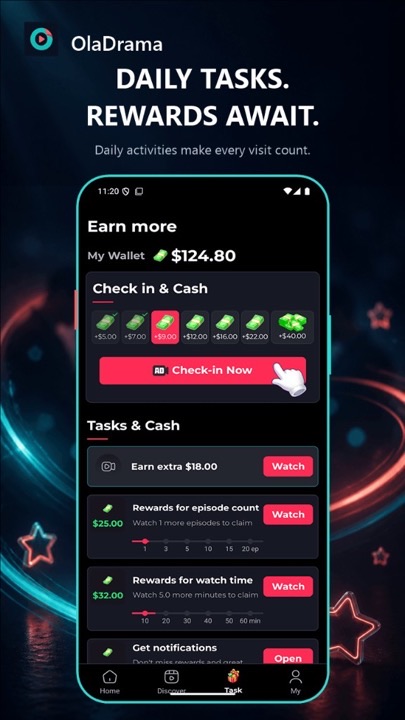 Daily tasks and check-in rewards