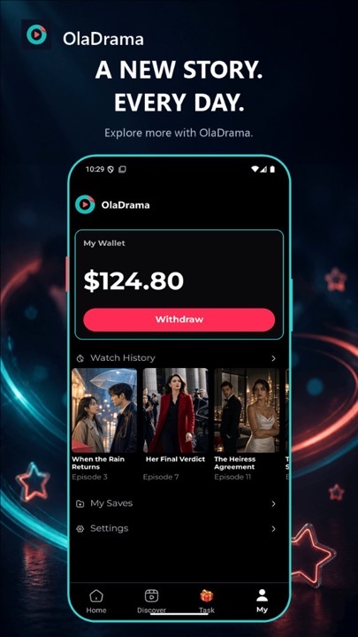 OlaDrama wallet and rewards screen